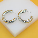 18K Rhodium Filled Thick Twisted Hoops Earrings (J115, J116, J117, J156)