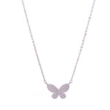 Dainty Rolo Chain CZ Pave Butterfly Pendant Necklace (H182)