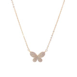 Dainty Rolo Chain CZ Pave Butterfly Pendant Necklace (H182)