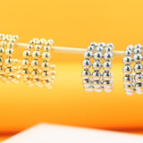 18K Rhodium Filled Beaded Push Back Open Hoop Earrings (J264)
