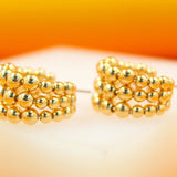 18K Rhodium Filled Beaded Push Back Open Hoop Earrings (J264)