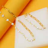 18K Gold Filled Pearl Paperclip Chain Necklace & Bracelet