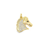 CZ Stones Horse Head Green Eye Pendant