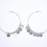 18K Rhodium Filled Open Hoop Disc Dangle Beaded Earrings