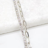 18K Gold Filled Layered Clear Round CZ Stones With Paper Clip Chain Necklace (H3)