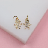 Gold Filled Kid Girl & Boy Pendant Charms With Clear Zirconia Stones