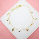 Gold Filled Cross and Saint Charm Anklet (E100)