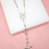 Rhodium Oval Beads Catholic Rosary with Crucifix and Virgin Mary (F103A)(F41A)