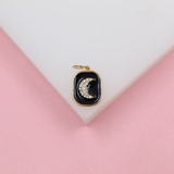 18K Gold Filled Enamel Pendant Charm With Crescent Moon Shaped Micro CZ Cubic Zirconia Stones