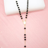 Catholic Black Bead Rosary With Crucifix And Virgin Mary Charm (F41)