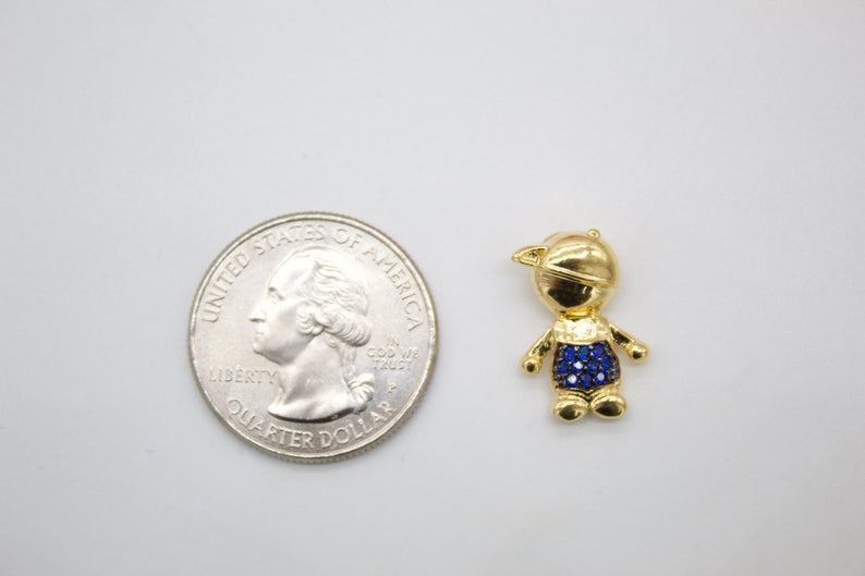 18K Gold Boy & Girl Pendant Charms With Purple and Blue Cubic Zirconia Stone