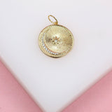18K Gold Filled Crescent Moon Star Medallion Pendant With CZ Stones