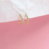 18K Gold Filled Round Golden Hollow Beaded Open Hoop Stud Earrings (K88)