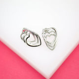 18K Gold Filled Outlined Triple Heart Stud Earrings (L31)