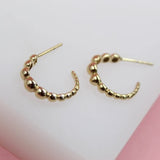 18K Gold Filled Round Golden Hollow Beaded Open Hoop Stud Earrings (K88)
