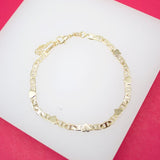 Plain 3mm Flat Mariner Chain Bracelet With Hearts (I121)
