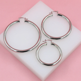 18K Rhodium Filled 5mm Latch Back Wide Hoop Earrings (J11-13)