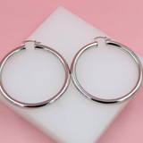 18K Rhodium Filled 5mm Latch Back Wide Hoop Earrings (J11-13)