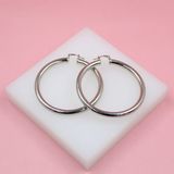 18K Rhodium Filled 5mm Latch Back Wide Hoop Earrings (J11-13)