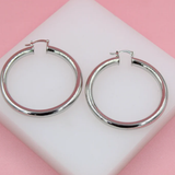 18K Rhodium Filled 5mm Latch Back Wide Hoop Earrings (J11-13)