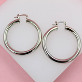 18K Rhodium Filled 5mm Latch Back Wide Hoop Earrings (J11-13)