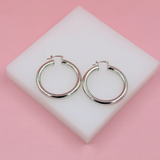 18K Rhodium Filled 5mm Latch Back Wide Hoop Earrings (J11-13)