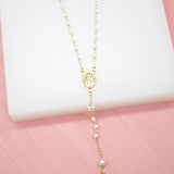 Catholic Pearl Bead Rosary with Crucifix and Milagros Charm (F259)