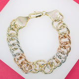 18K Gold Filled Three Toned 13mm Double Cuban Link Bracelet
