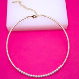 18K Gold Filled Pearl Neck Choker With Round CZ Stones (H54)