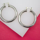 18K Rhodium Filled 5mm Thick Hoop Earrings (J4)