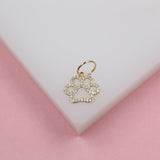 18k Gold Filled Dog Paw Pendant With Zirconia Stones