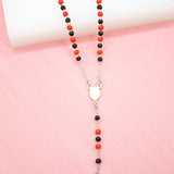18K Gold Filled Red And Black Bead Rosary With Crucifix Cross (F122)