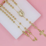 Catholic Gold Pearl Rosary with Crucifix and Guadalupe Charm (F41B)
