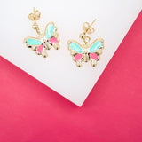 18K Gold Filled Enamel Butterfly Dangle Stud Earrings