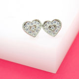 18K Gold Filled Heart Stud Earrings With Round CZ Stones (L98)