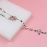 Catholic Gold Pearl Rosary with Crucifix and Guadalupe Charm (F41B)