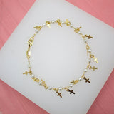 Gold Filled Cross Charm Bracelet with Pearls (I15A)