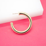18K Gold Filled 6mm Thick Open Hoop Stud Earrings (J60)