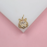18K Gold Filled Tiger Face Pendant With Zirconia Eyes