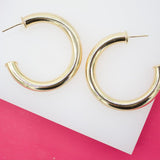 18K Gold Filled 6mm Thick Open Hoop Stud Earrings (J60)