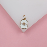 18K Gold Filled Enamel Pendant Charm With Evil Eye Shaped Micro CZ Cubic Zirconia Stones