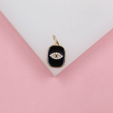 18K Gold Filled Enamel Pendant Charm With Evil Eye Shaped Micro CZ Cubic Zirconia Stones