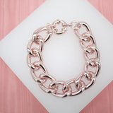 18K Gold Filled Pink Chunky Thick Curb Cuban Link Chain Bracelet