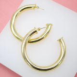 18K Gold Filled 6mm Thick Open Hoop Stud Hoops Earrings For Wholesale Jewelry Supplies & Earring Findings (J57)