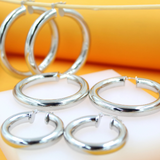 18K Rhodium Filled Thick Lever Back Hoop Earrings (J12)