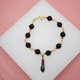 18K Gold Filled 7mm Azabache Bead Chain Bracelet With Protection Charm (I86)