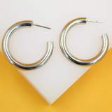 18K Rhodium Filled Push Back Open Hoop Earrings