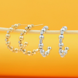 18K Gold Filled CZ Beaded Open Hoop Huggies Earrings