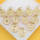 18K Gold Filled Coin Disc Medallion Zodiac Horoscope Charm Pendant