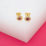 18K Gold Filled Bead Flower Stud Earrings (L87)